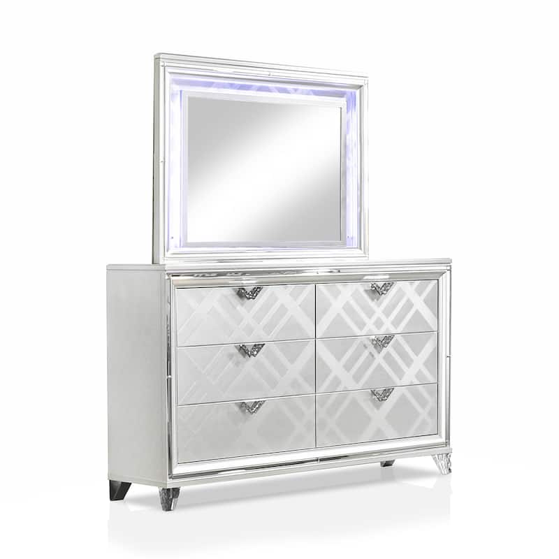 Bel Air Modern White 64-inch Wide Wood 6-Drawer 2-piece Dresser and Mirror Set by Furniture of America