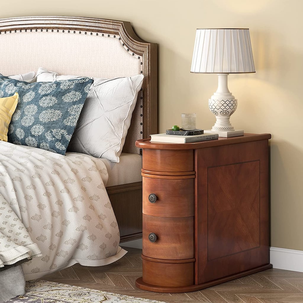 Wood End Table, Slim Sofa Side Table with Storage