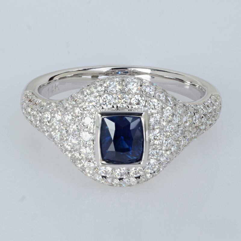 Miadora 1ct TGW Cushion-Cut Blue Sapphire 1 2/5ct TDW Diamond Ring in 14k White Gold