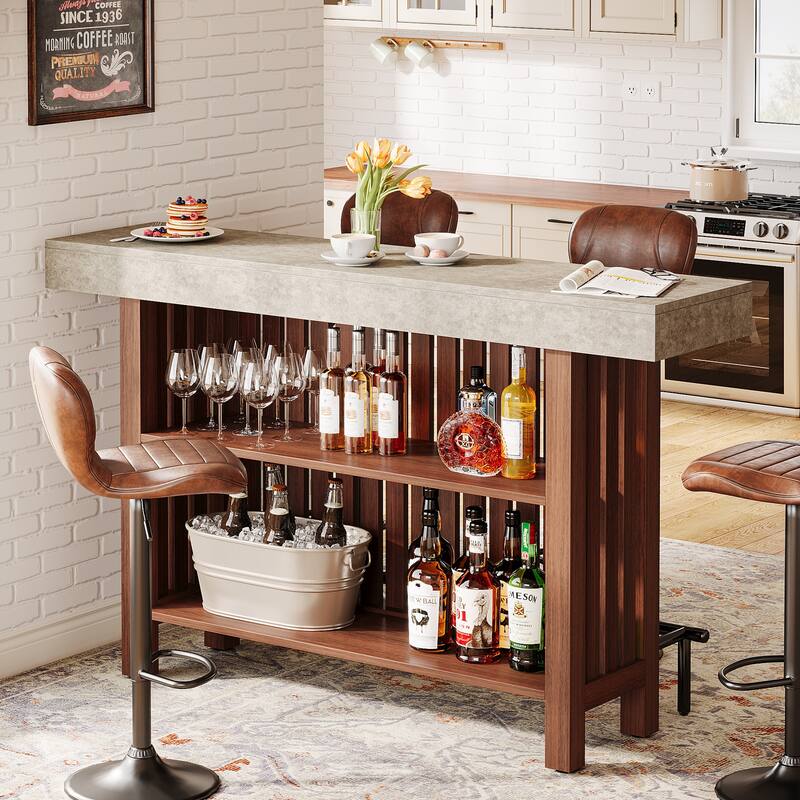 Home Bar Unit, Modern 2-Tier Bar Table with Footrest - 15.75"D x 62.99"W x 41.54"H