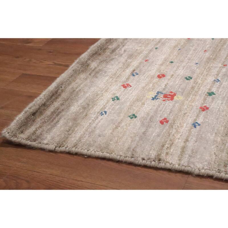 Hand Knotted Oriental Viscose Silk Carpet Tribal Animal Pictorial Beige & Ivories Gabbeh Area Rug - 12' 1'' X 8' 3''