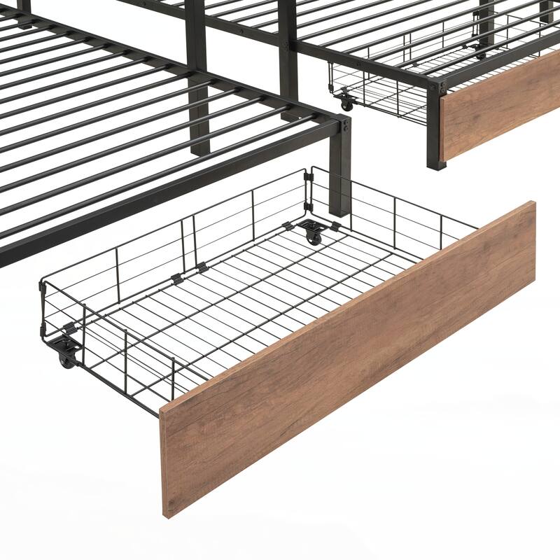 Full over Twin-Twin Triple bunk bed with drawers, Black