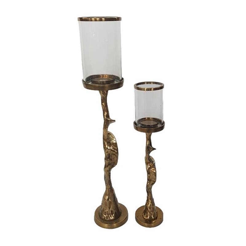 Candle Holders Set of 2 - Silver Metal Pillar, 30/21" - 30.0"