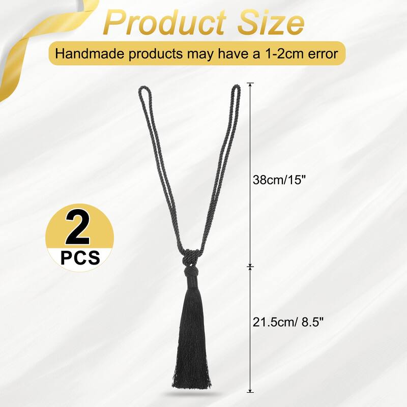 Handmade Elegant Curtain Tiebacks with Tassel - Black - 2 Pack