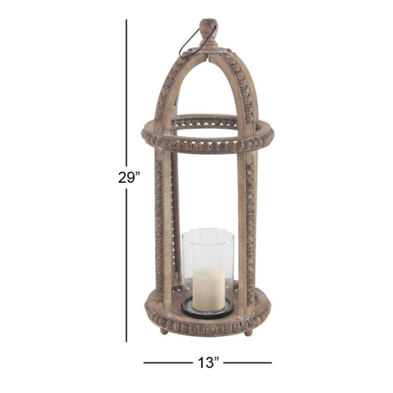 Brown Reclaimed Wood Beaded Decorative Indoor Outdoor Candle Lantern