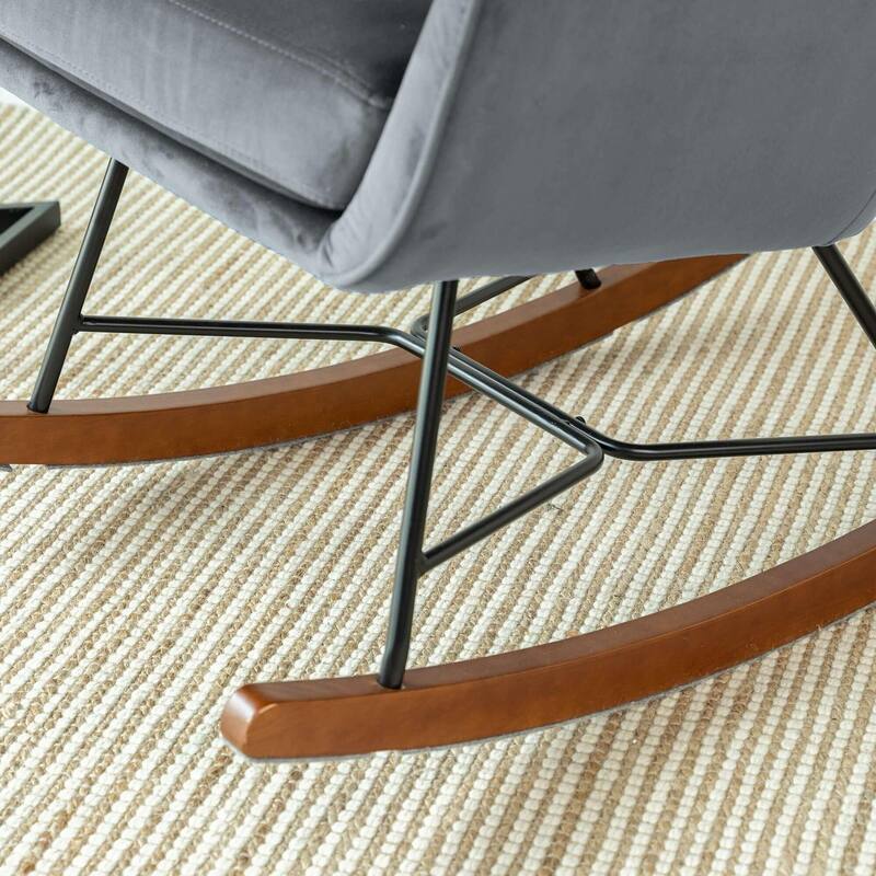 Rocking Chair with Thick Cushioned Seat, Glider Chair with High Backrest, Lounge Armchair with Solid Wood Legs