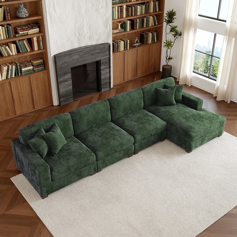 Modern Oversized Chenille Modular Sectional Sofa With Chaise