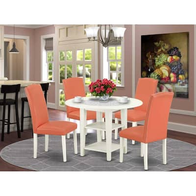 HomeStock 5-Pc Linen White Finish Solid Wood Top-Round Dining Room Set with Dropleaf-Seats 4