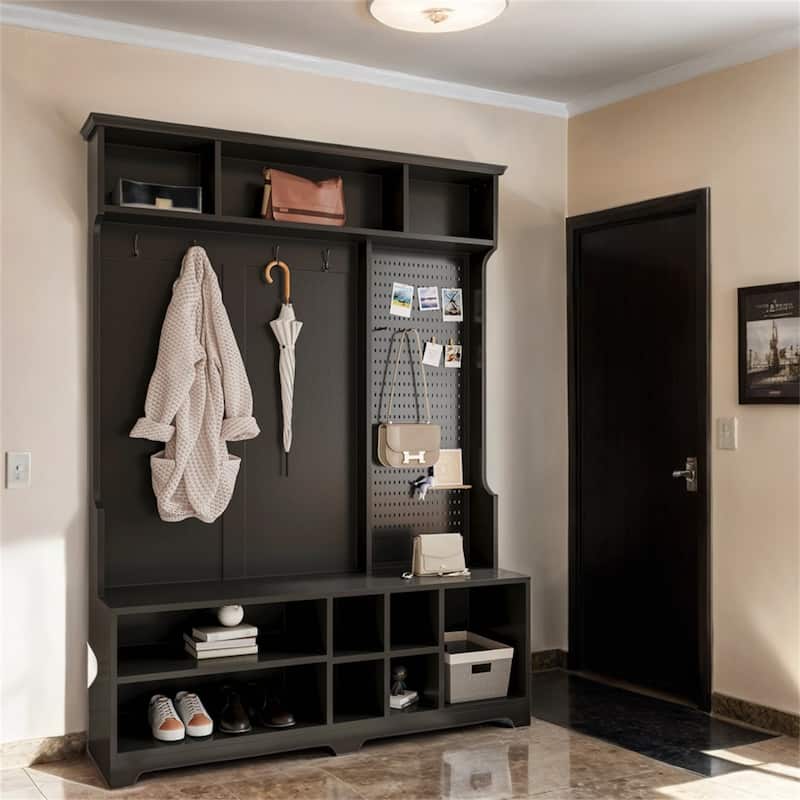Hall Tree with Shoe Bench,Coat Rack,Shoe Storage,Storage Shelves