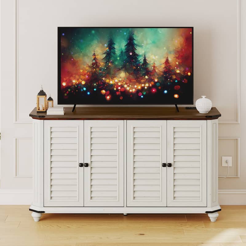 Moasis Farmhouse TV Stand for TVs up to 60" 4 Doors Storage Console Cabinet - White