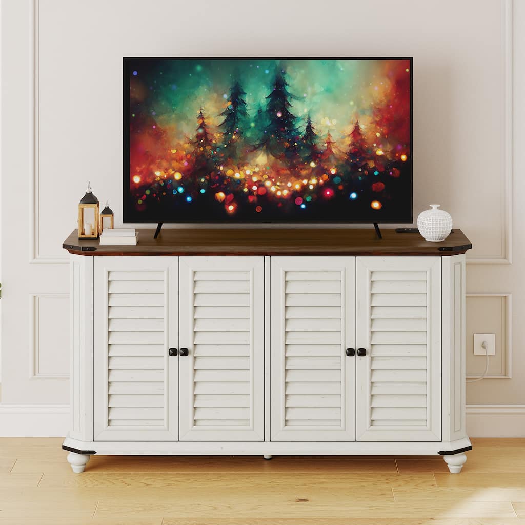 Moasis Farmhouse TV Stand for TVs up to 60" 4 Doors Storage Console Cabinet