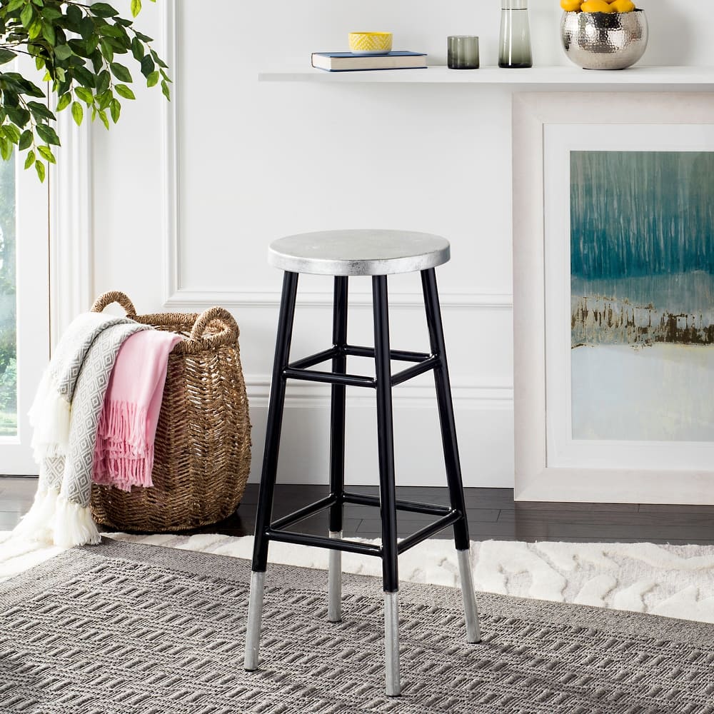 SAFAVIEH Lynne 30 Inch Silver Dipped Black / Silver Bar Stool - 13.5" x 13.5" x 30" - 14Wx14Dx30H