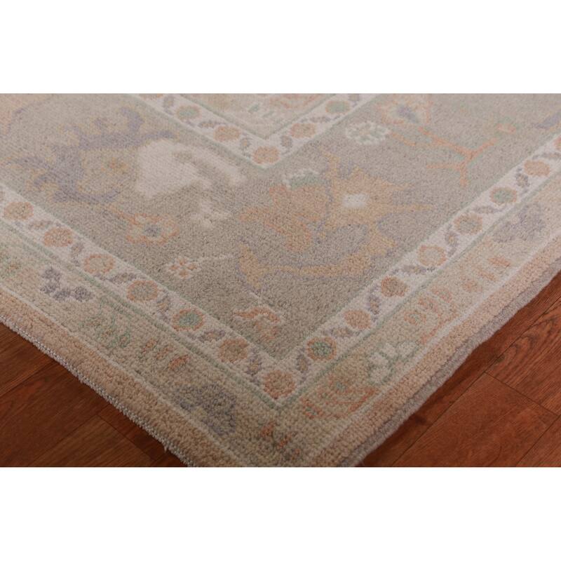 Hand Knotted Oriental 100% Wool Carpet Transitional All-Over Peach Oushak Area Rug - 12' 0'' X 9' 1''