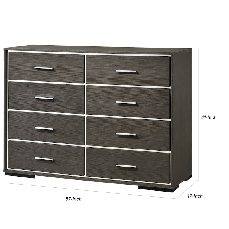 8 Drawer Wooden Dresser with Mirror Trim Accents, Gray