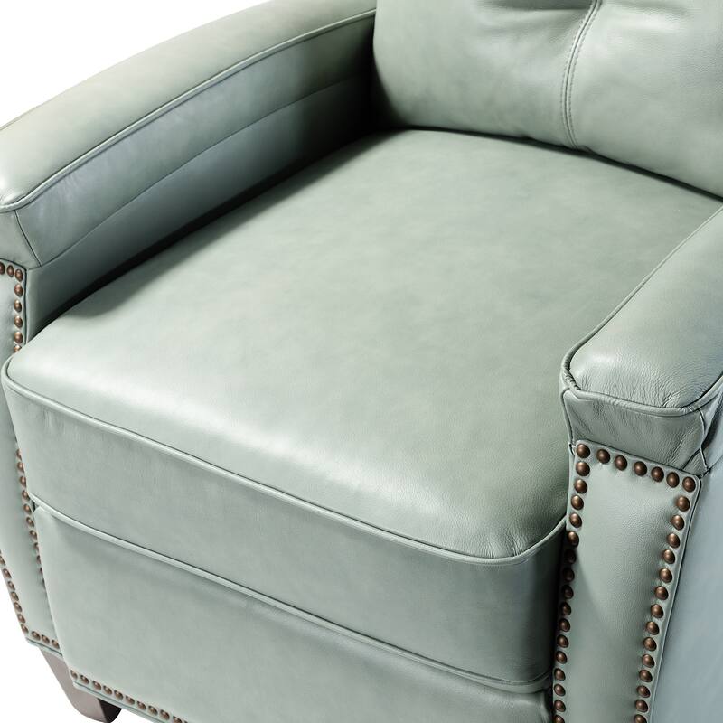 Gaspar Mid-Century Modern Genuine Leather Pushback Recliner with Wood legs Set of 2 by HULALA HOME