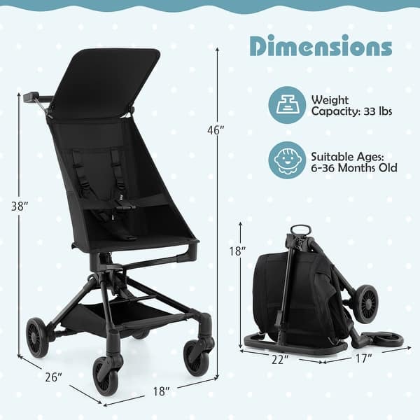 dimension image slide 1 of 2, Gymax Lightweight Baby Stroller Compact & Airplane-Friendly Travel