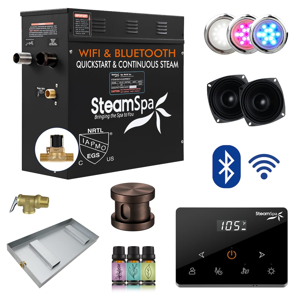 Black Series Steam Bath Generator with Fully Wireless Remote, BLUETOOTH, WIFI, and Auto Drain - 6 KW
