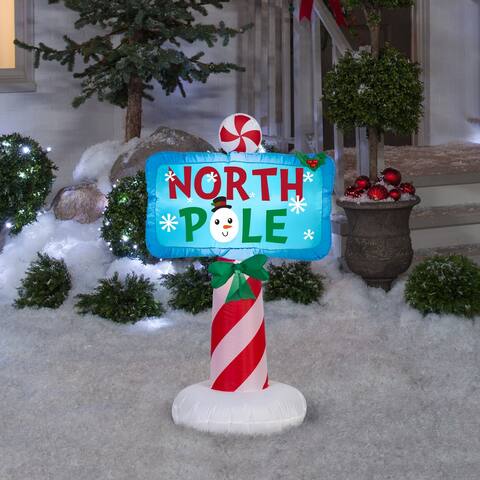 Gemmy Christmas Airblown Inflatable Outdoor North Pole Sign, 3.5 ft Tall, blue