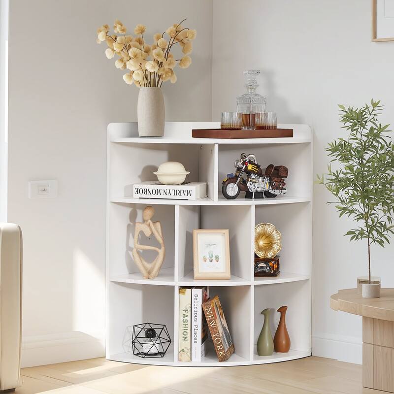 VECELO Corner Cabinet with Charging Station or No Charging Station 3-Tier Bookcase Storage Organizer Triangle Corner Bookcases