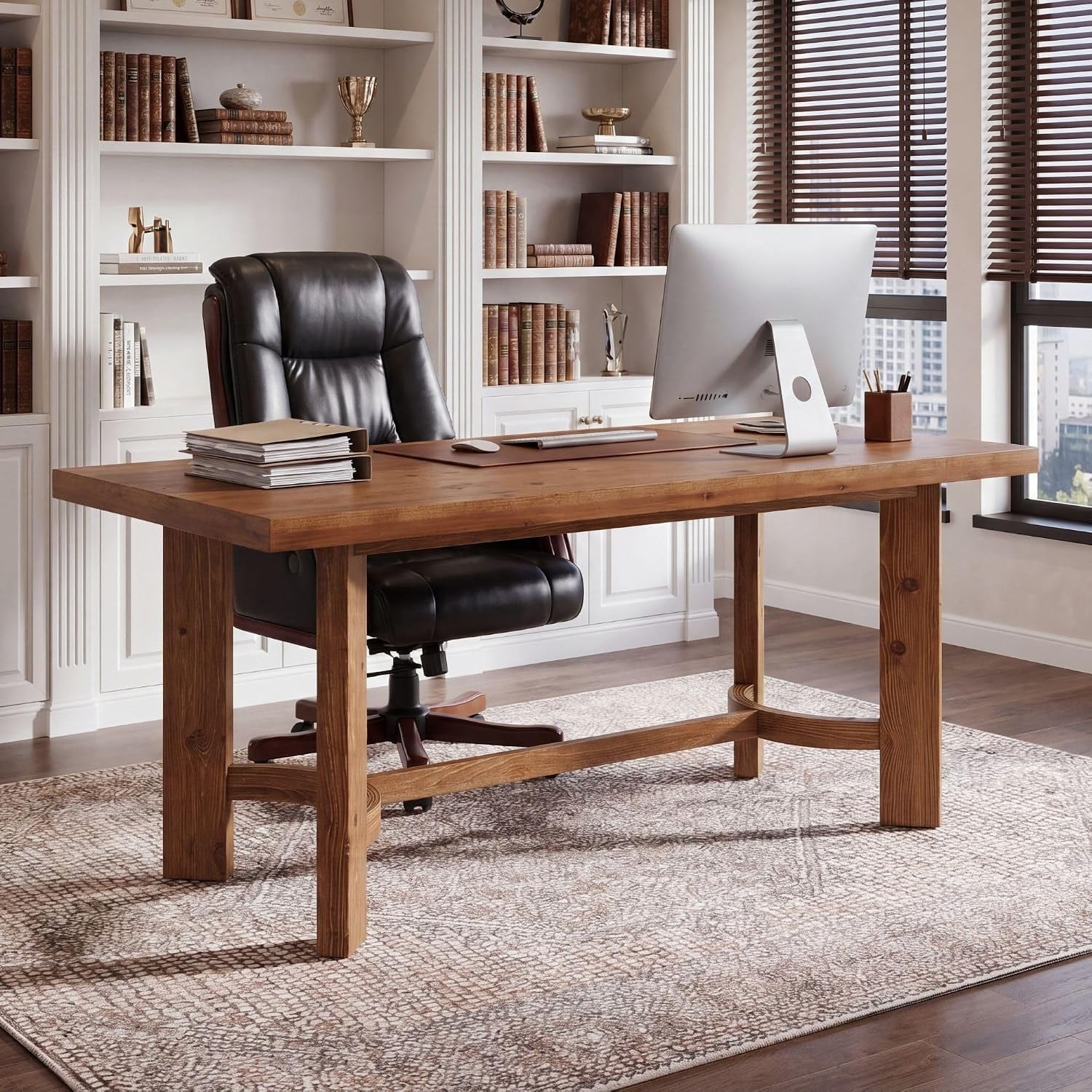 63-inch Executive Desk, Farmhouse Computer Desk for Home Office