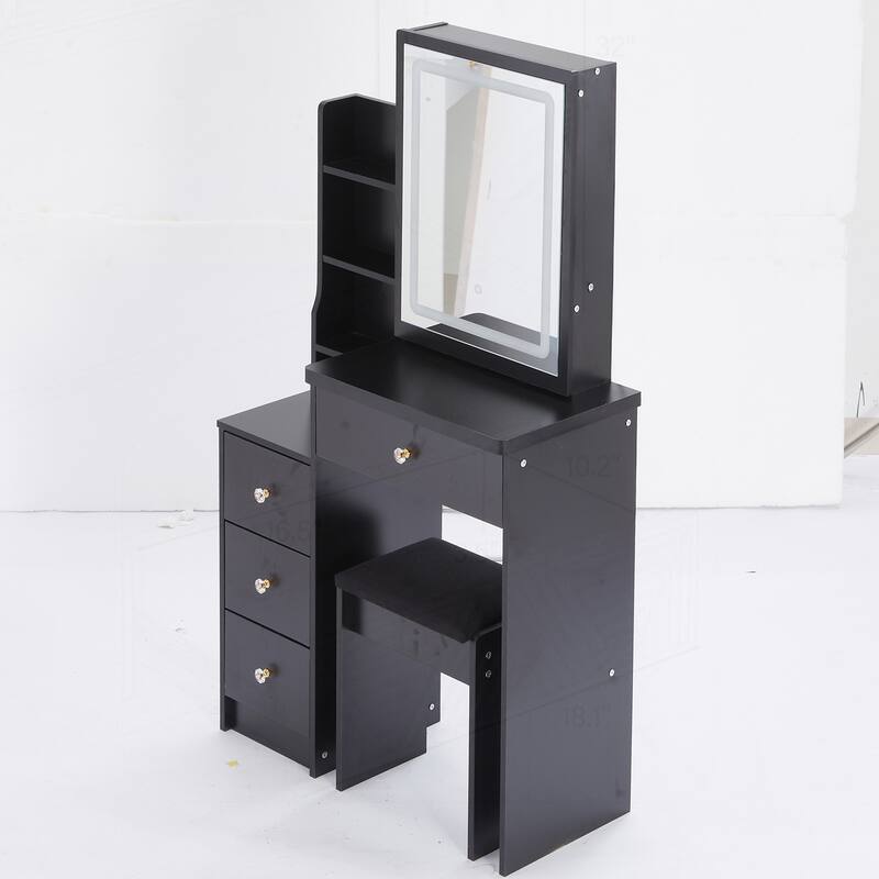 Compact Left Bedside Cabinet with Advanced LED Mirror and Ample Storage