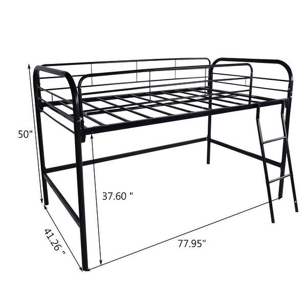 Twin Metal High Loft Bed with Ladder & Fence