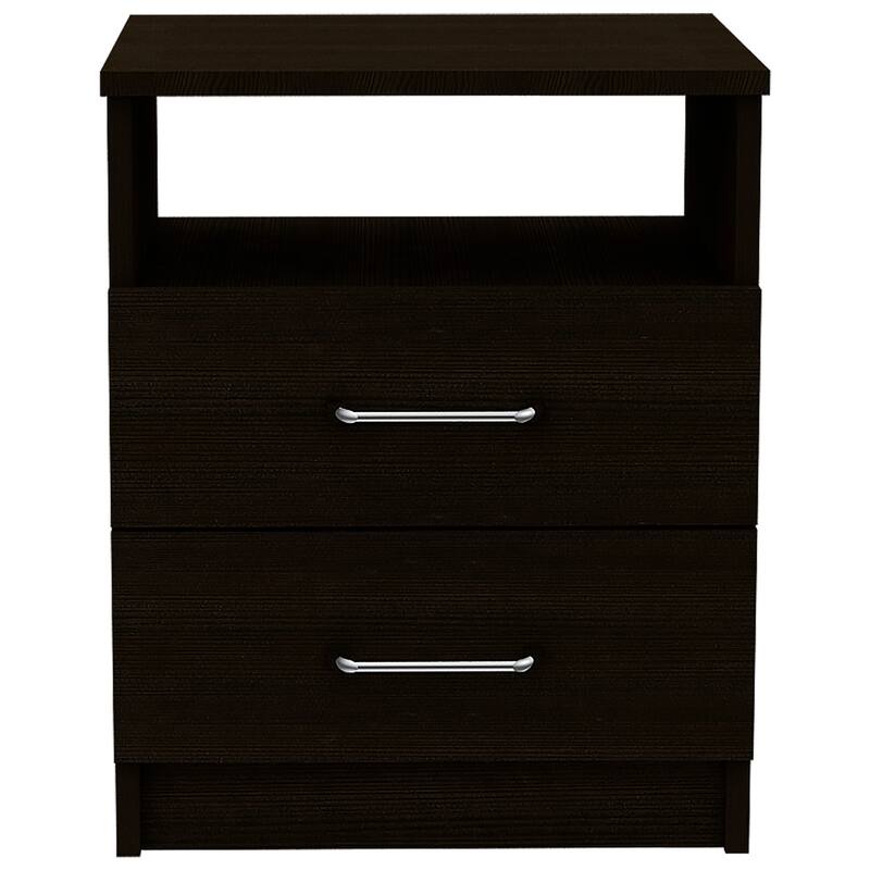 2-Drawer and 1-Shelf Rectangle Nightstand - Black