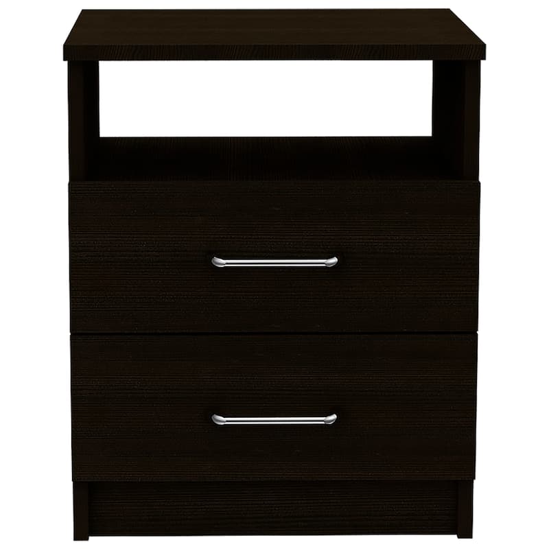 Brookeline 2-Drawer 1-Shelf Rectangle Nightstand Black Wengue，Suitable for bedrooms,living rooms,apartments