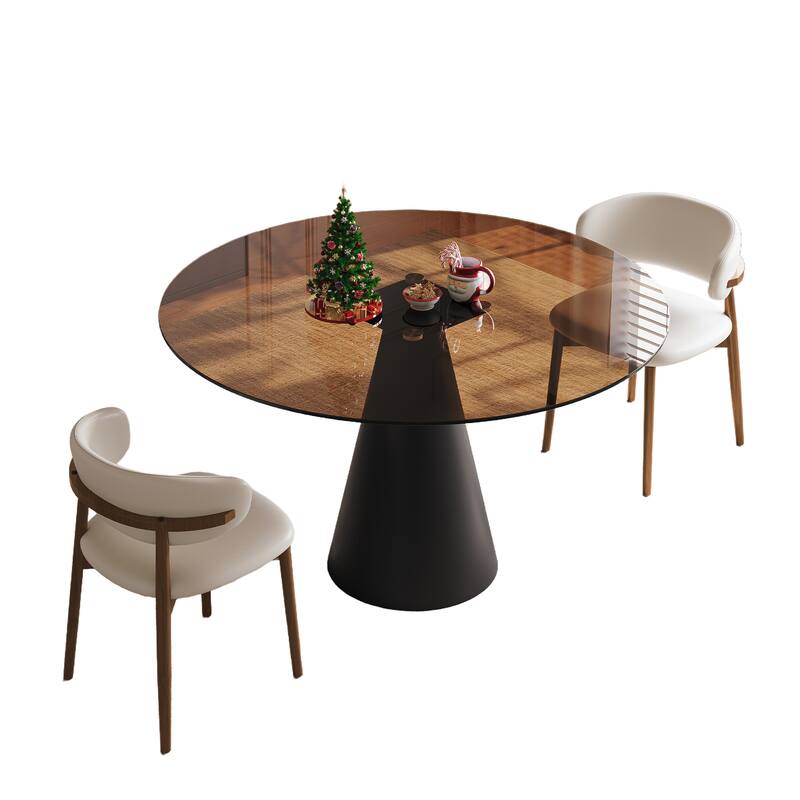 3 Piece Dining Set Round Glass Top Table Carbon Steel Base 4 Chairs for Small Spaces