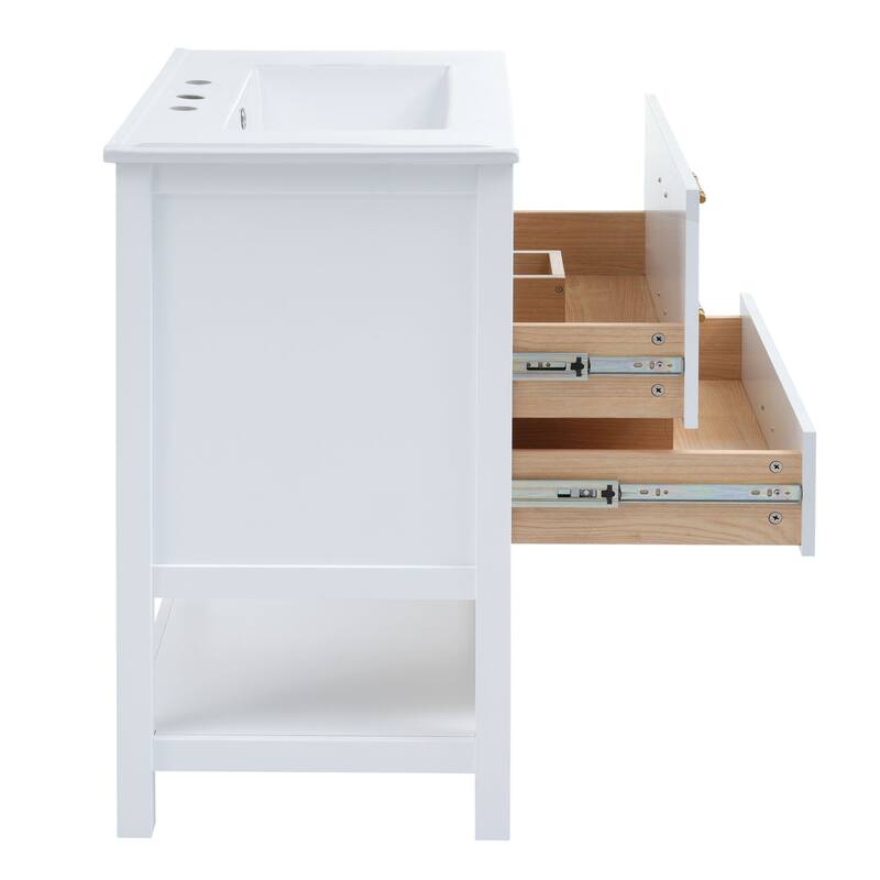 Bathroom Vanity with Sink, Vanity Set with 2 Drawers, Bathroom Storage Cabinet with Open Shelf and 2 Soft Closing Doors