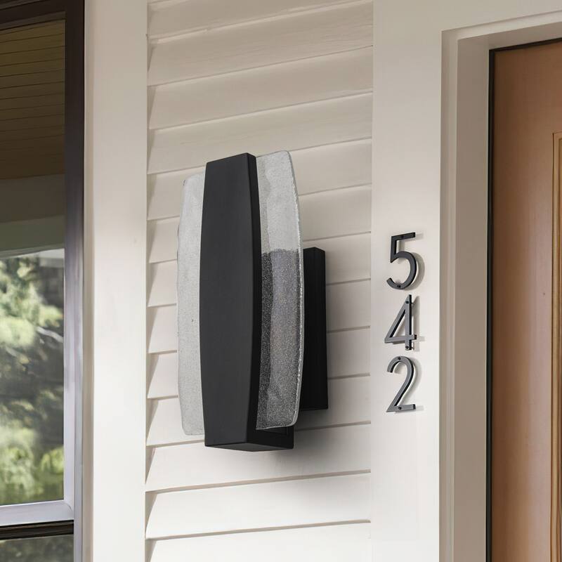 Modern 1-Light Integrated LED 3000K Warm Light Outdoor Wall Sconce with Seeded Glass