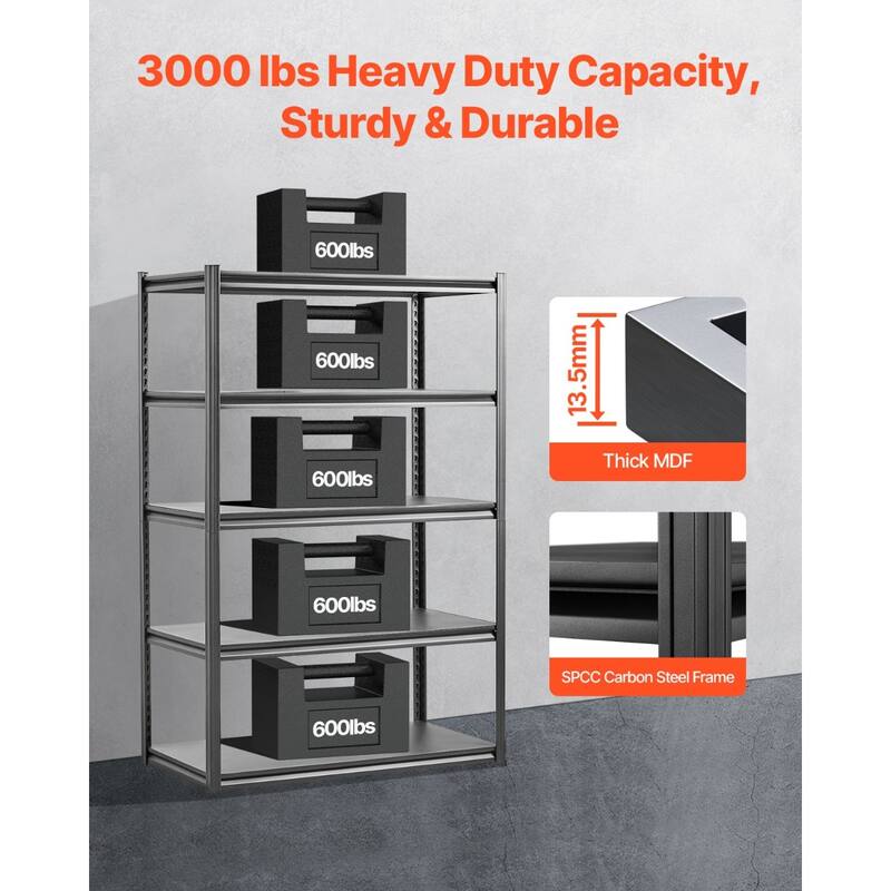 Black Steel Adjustable Garage Shelves, 3000 lbs Heavy-Duty Rack