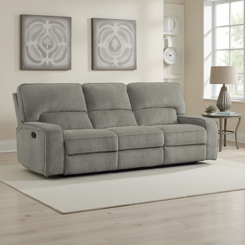 Neo 99 Inch Manual Double Recliner Sofa, 3 Seater Soft Gray Chenille Fabric