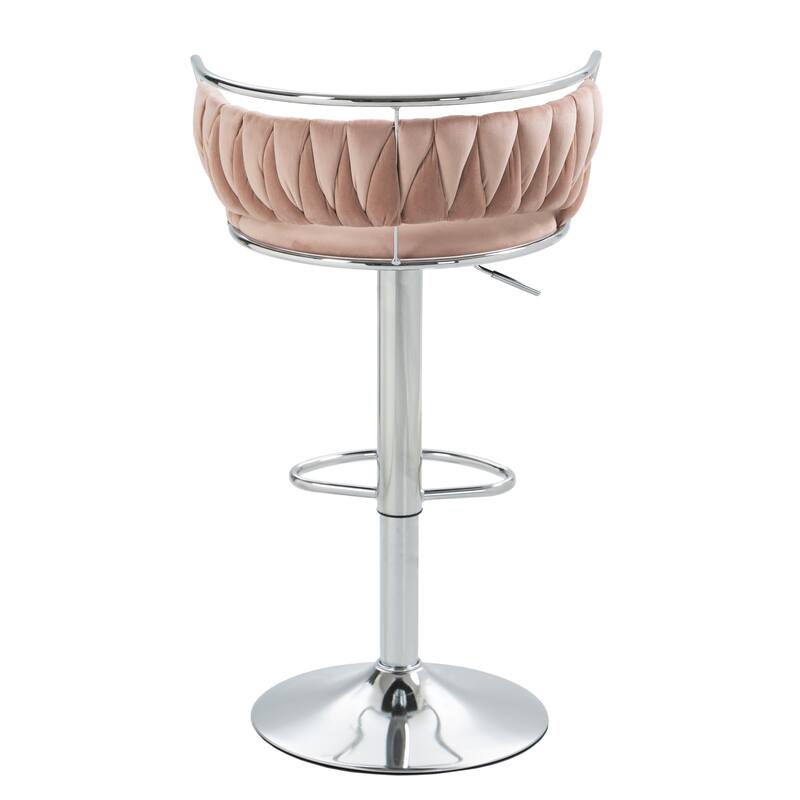2 Set Velvet Swivel Adjustable Bar Stools with Footrest