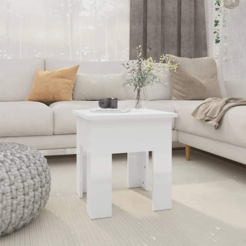vidaXL Coffee Table End Table Sofa Table Living Room Furniture Engineered Wood - 15.7" x 15.7" x 16.5" - High gloss white