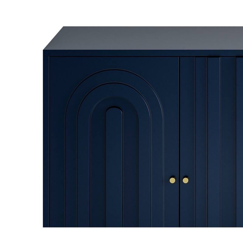 60" Modern Blue/ Grey Lacquered 4 Door Wooden Sideboard Buffet Server Accent Storage Cabinet