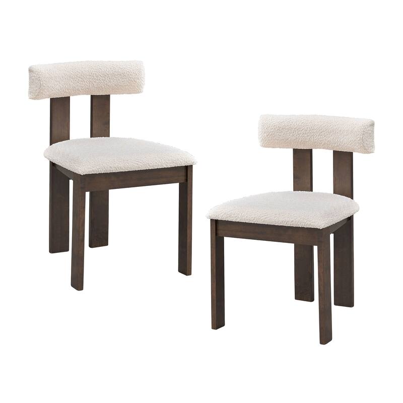 Wooden Dining Chairs Set of 2, Boucle Upholstered Kitchen Side Chairs, Open Back Kitchen Chairs with Rubber Wood Frame