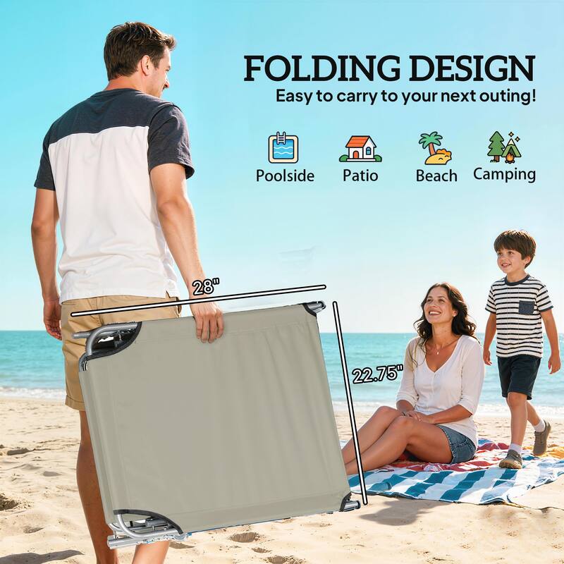 Outsunny Outdoor Lounge Chair, Adjustable Folding Chaise Lounge, Tanning Chair with Sun Shade for Beach, Camping, Hiking