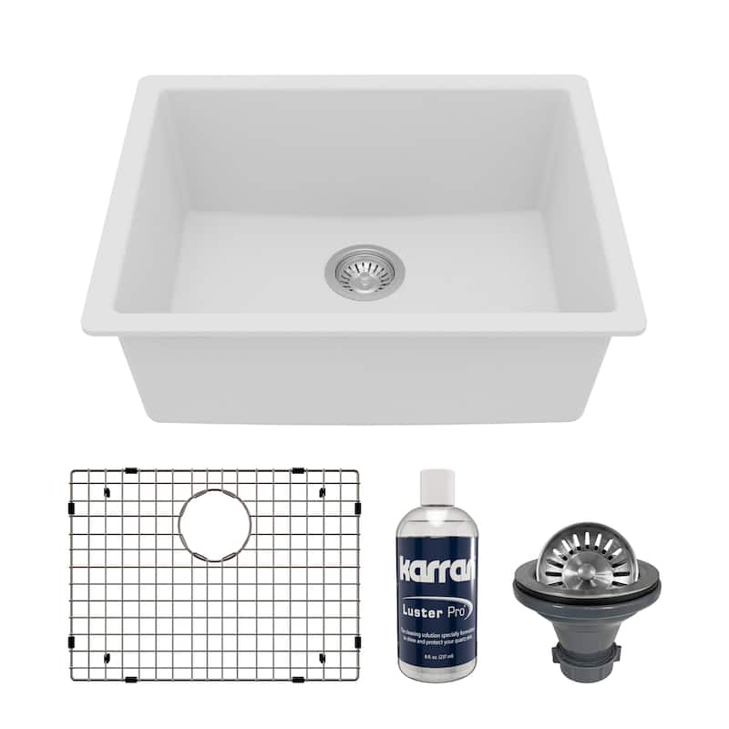 Karran Undermount 24.38 in Single Bowl Quartz Kitchen Sink Kit - White