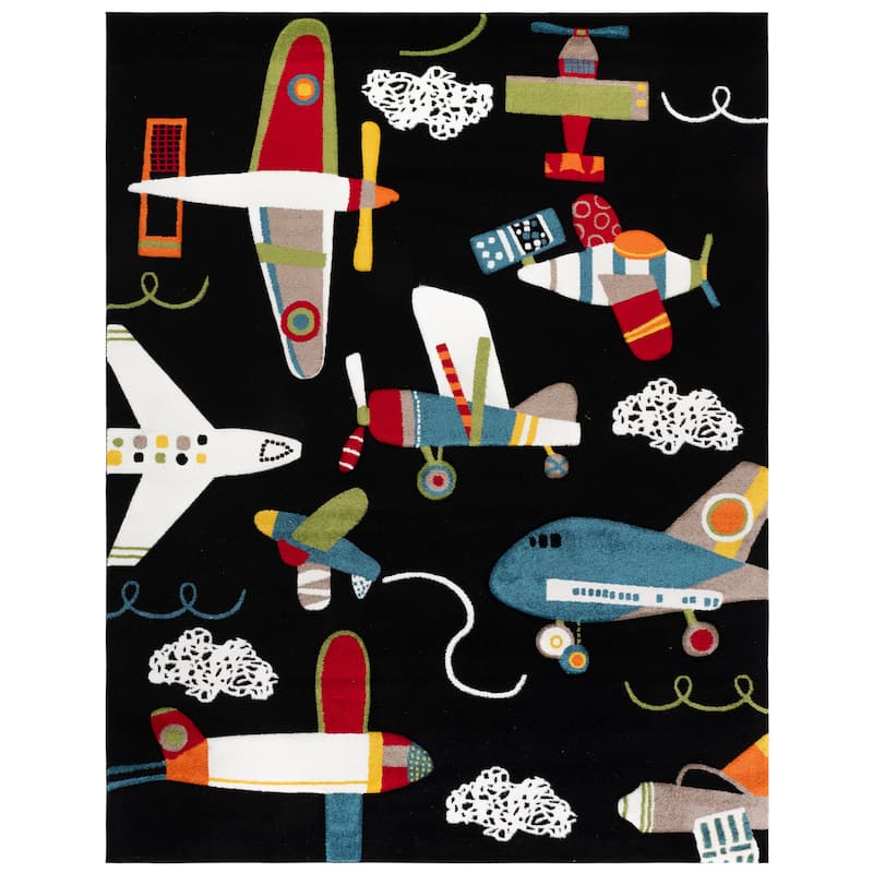 SAFAVIEH Carousel Kids Ardak Airplane Rug - 8' x 10' - Black/Ivory - Rectangle