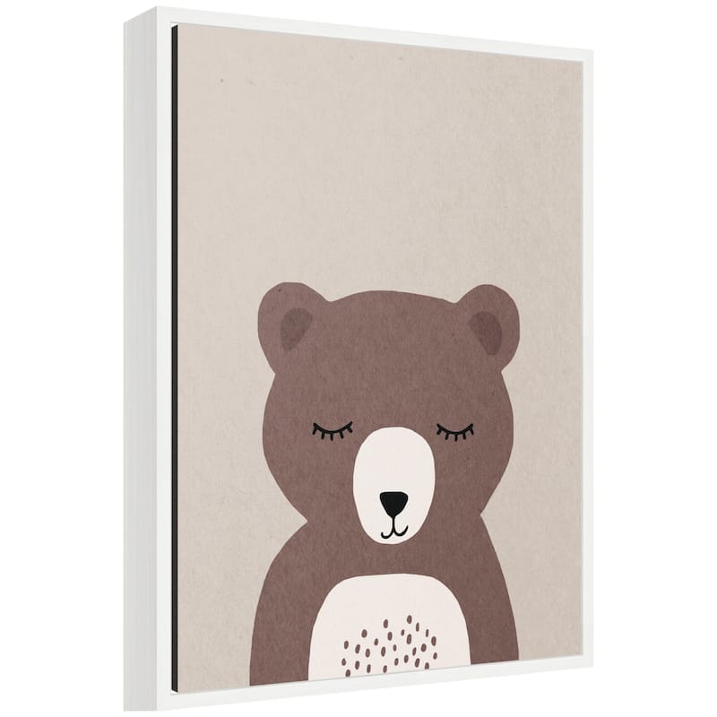 Kate and Laurel Bear by July Art Prints Framed Canvas Wall Art Print - 18x24 - White