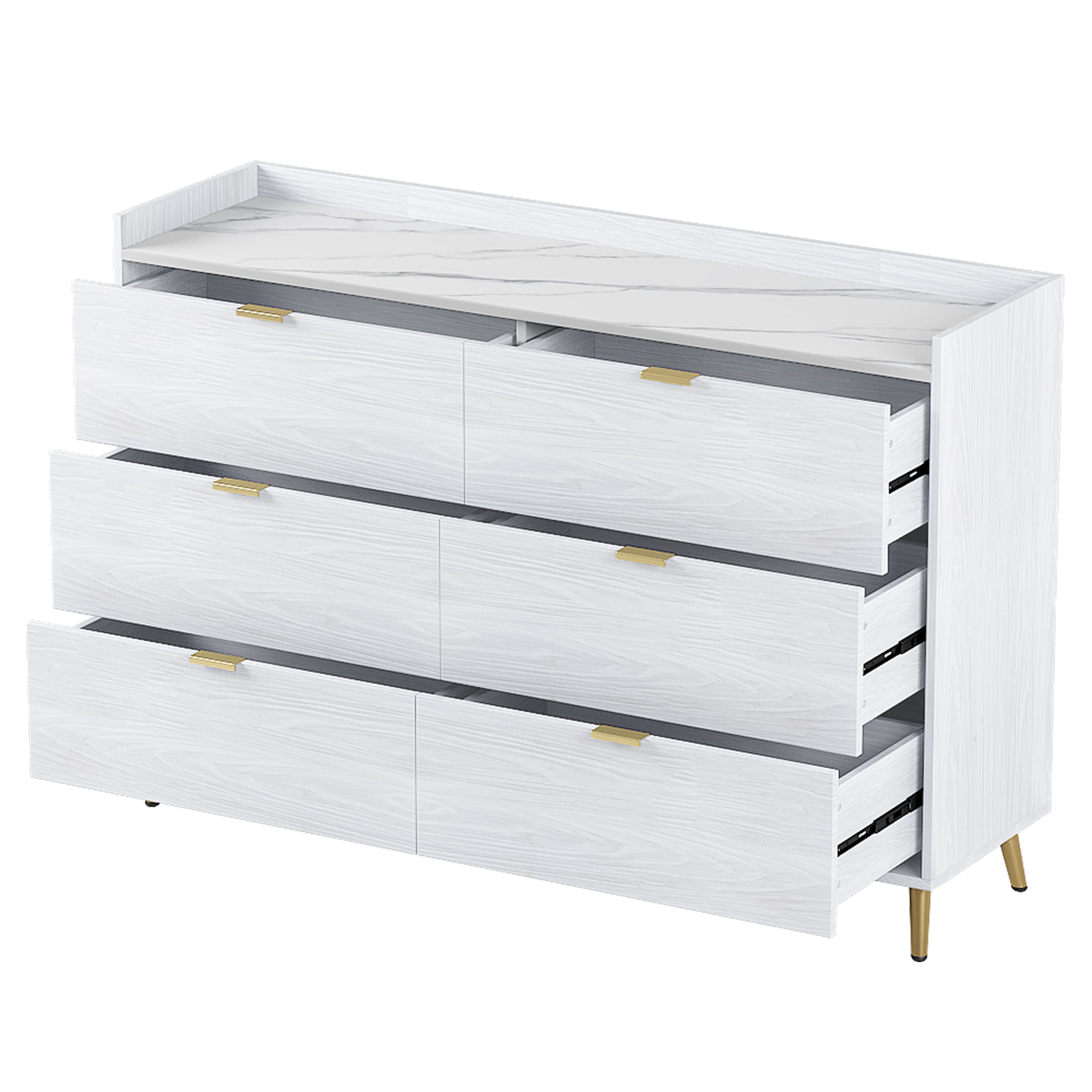 Long 6 Drawer Dresser with Marbling Worktop - Bed Bath & Beyond - 39911265