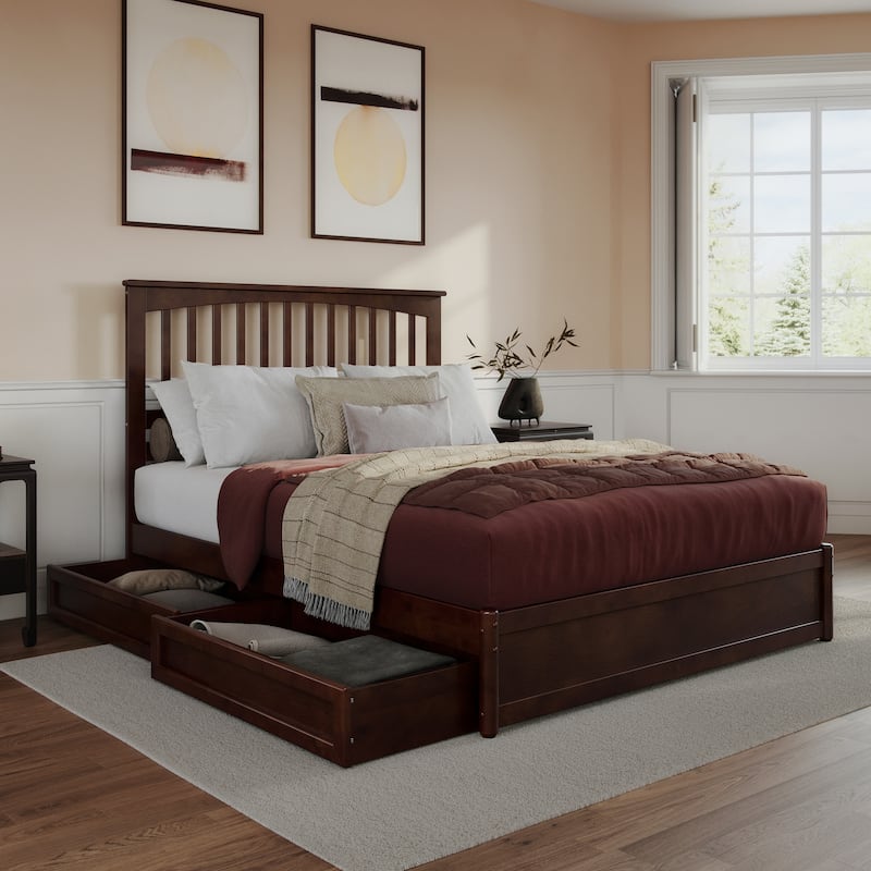 Everett Platform Bed with Panel Footboard and Storage Drawers - Walnut - Queen