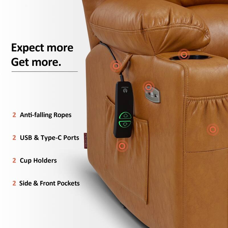 Power Lift Recliner Chair for Elderly, Massage and Heat, Faux Leather & Fabric