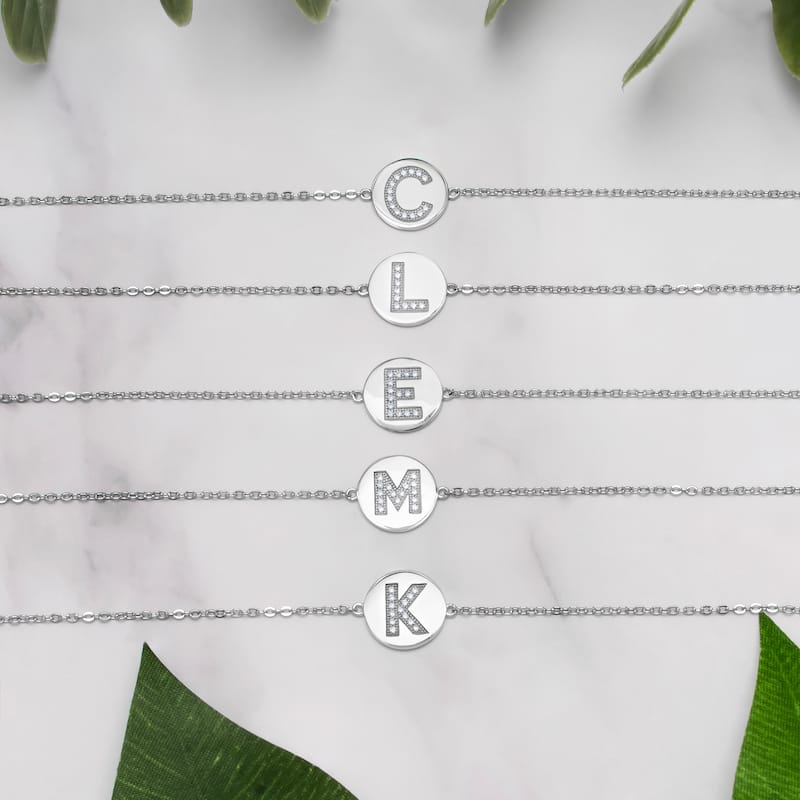 Victoria Townsend .925 Sterling Silver Cubic Zirconia Initial Anklet Bracelet