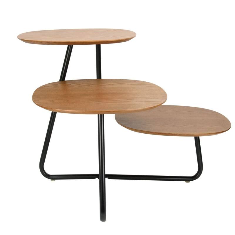 Hazelton Modern Multi Shelves Side Table MDF Wood Tabletop and Stanless Steel Frame Accent End Tables