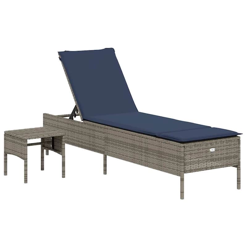 vidaXL Sun Lounger with Table and Cushion Outdoor Poly Rattan Brown/Gray/Black
