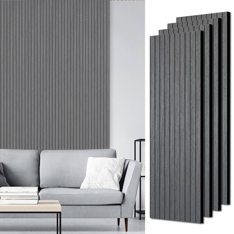 47" x 23" Modern Decor Polyester Grating Wood Acoustic Slat Panels Wall Paneling (Set of 4) - Black Oak