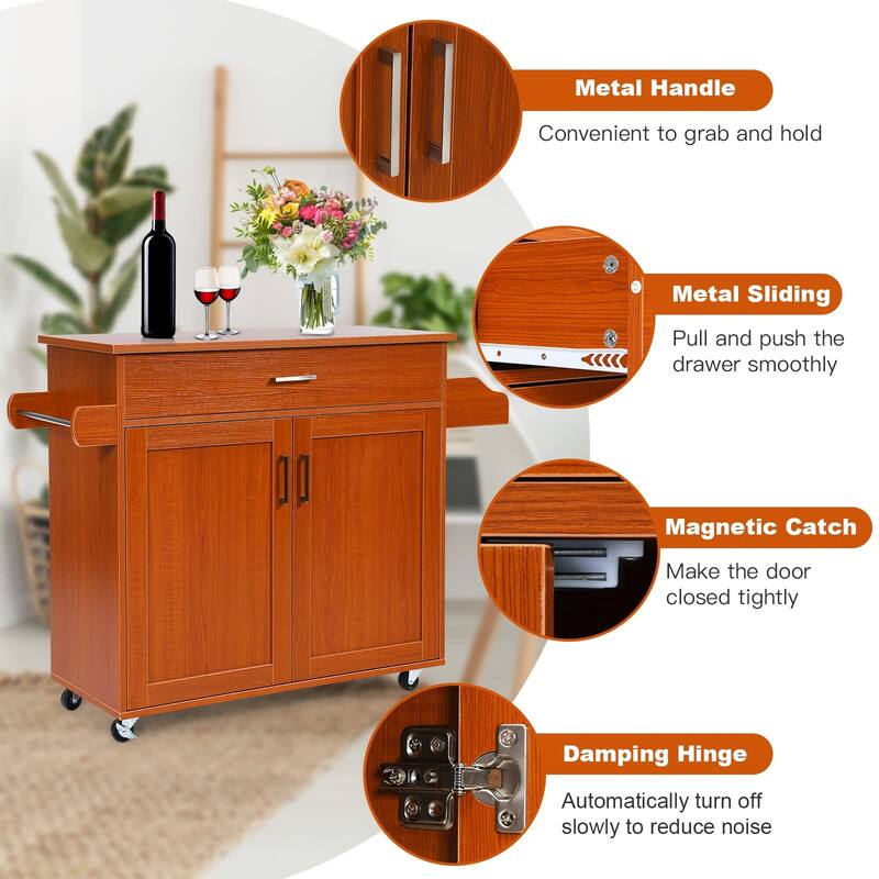 Kitchen Island Cart with Storage on Wheels, Spice Rack Towel