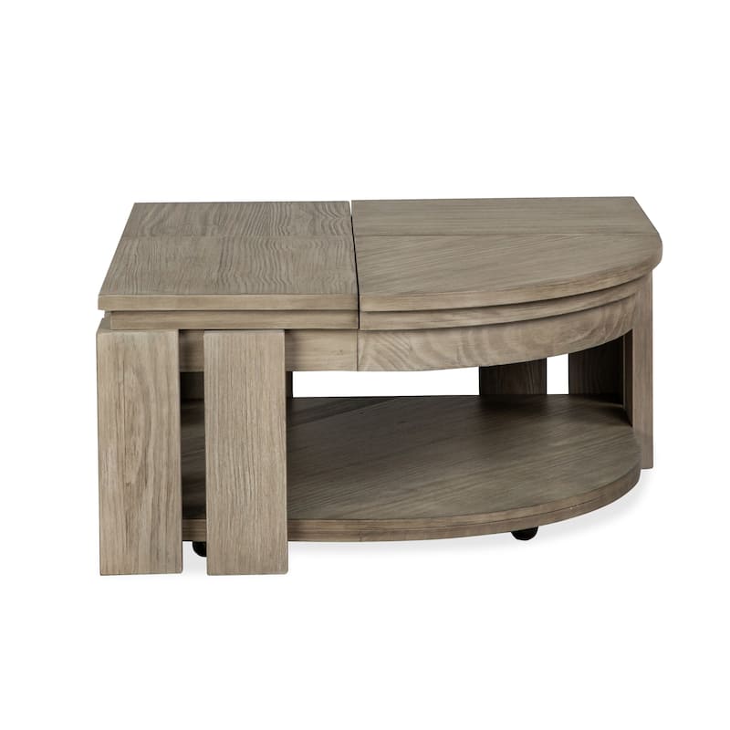 Magnussen Home Conrad Stone Harbor Grey Pie Shaped Lift Top Cocktail Table with Casters - 36''W x 36''D x 17''H